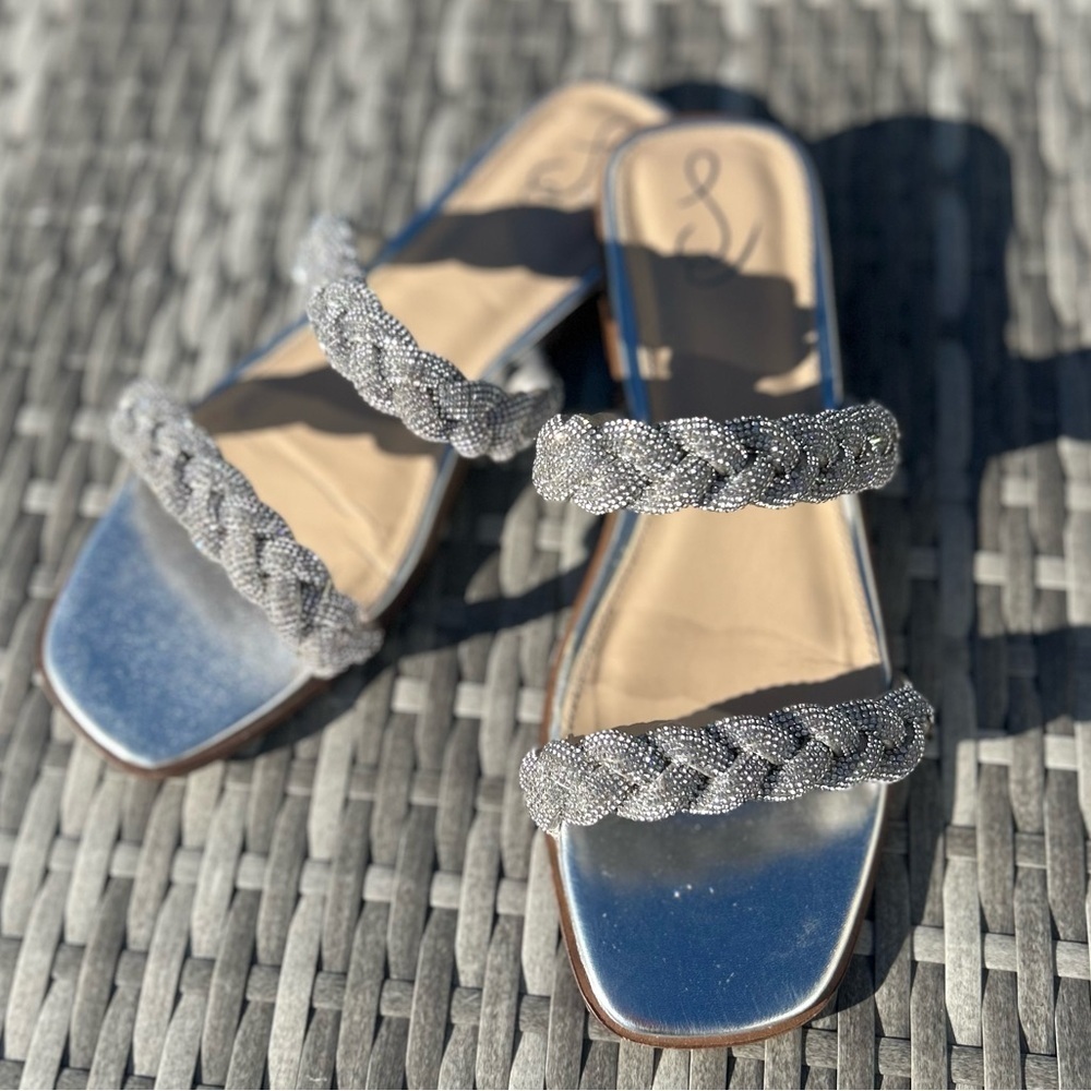 Sam Edelman Inette Silver Crystal Braided Satin Strap Sandals Sz 9 EUC!​​